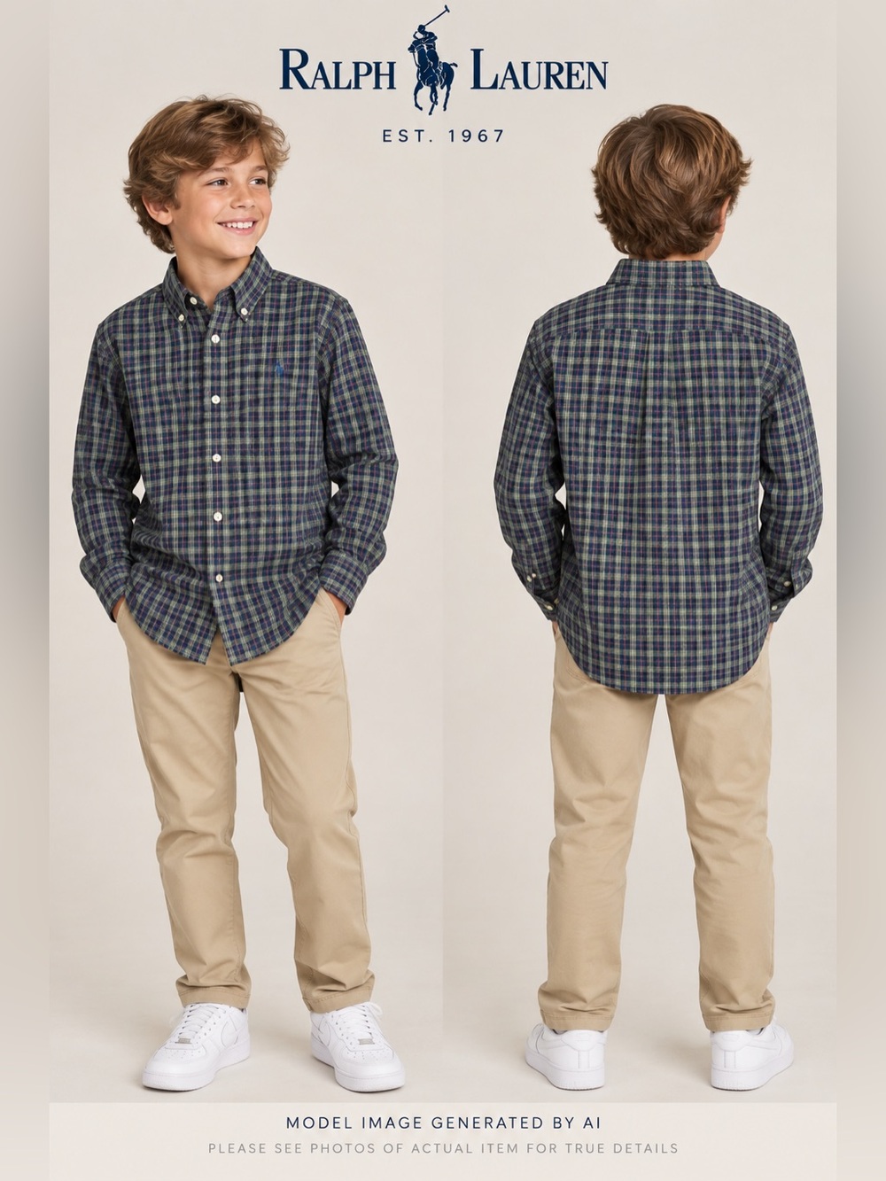 Ralph Lauren Boys Plaid Button Down Shirt Large Preppy Equestrian Heritage
